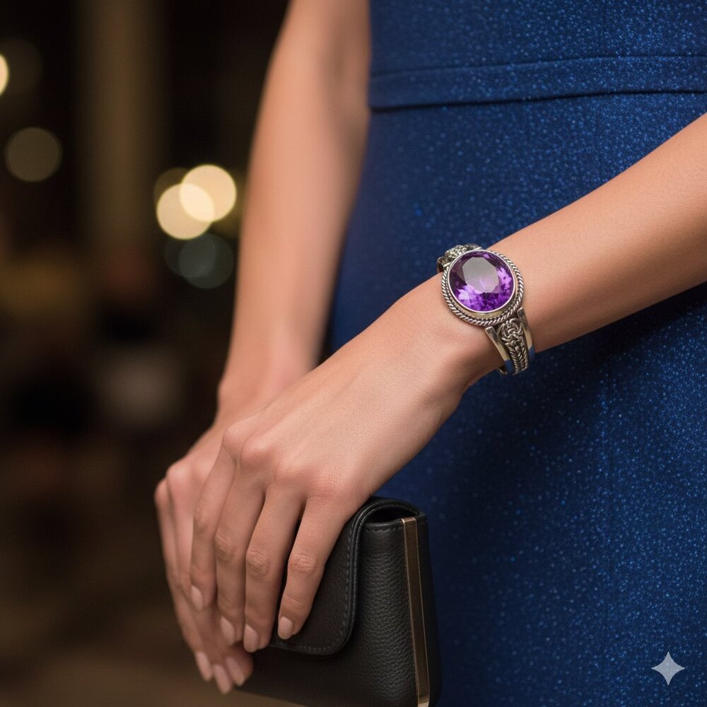 Purple Gemstone Silver Bracelet